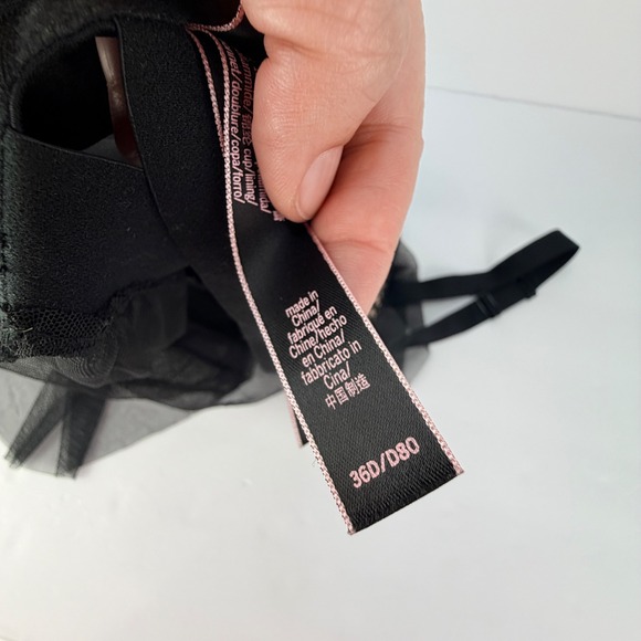 Victoria Secret Black Lace Tulle Babydoll Chemise Padded Halter Bra 36D LINGERIE - Picture 8 of 12